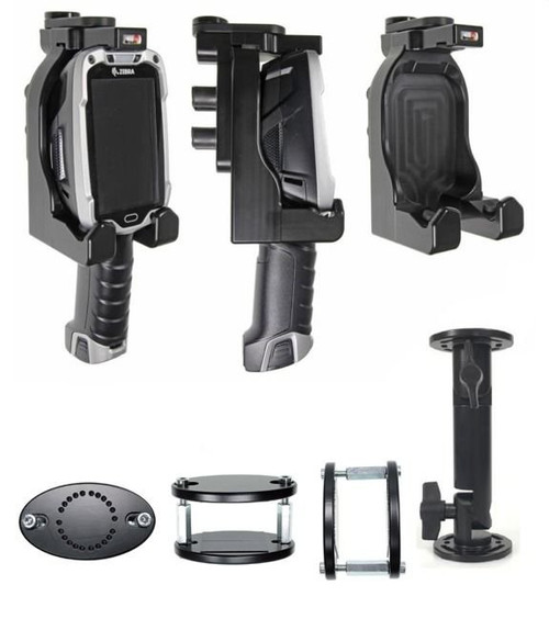 Unpowered Forklift Mount Kit. Allows installing the TC8000 on a forklift roll bar and using the device on landscape/portrait mode. Includes: Forklift Holder MNT-TC8X-FLCH-01, Clamp Mount 3PTY-PCLIP-215677 and 6inch Arm 3PTY-PCLIP-215885 | MNT-TC8X-FMKT6-01