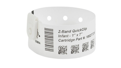 Wristband, Synthetic, 1x7in (25.4x177.8mm); DT, Z-Band QuickClip, Coated, 1in (25.4mm) core, 380/roll, Cartridge, Printed | 10027729K