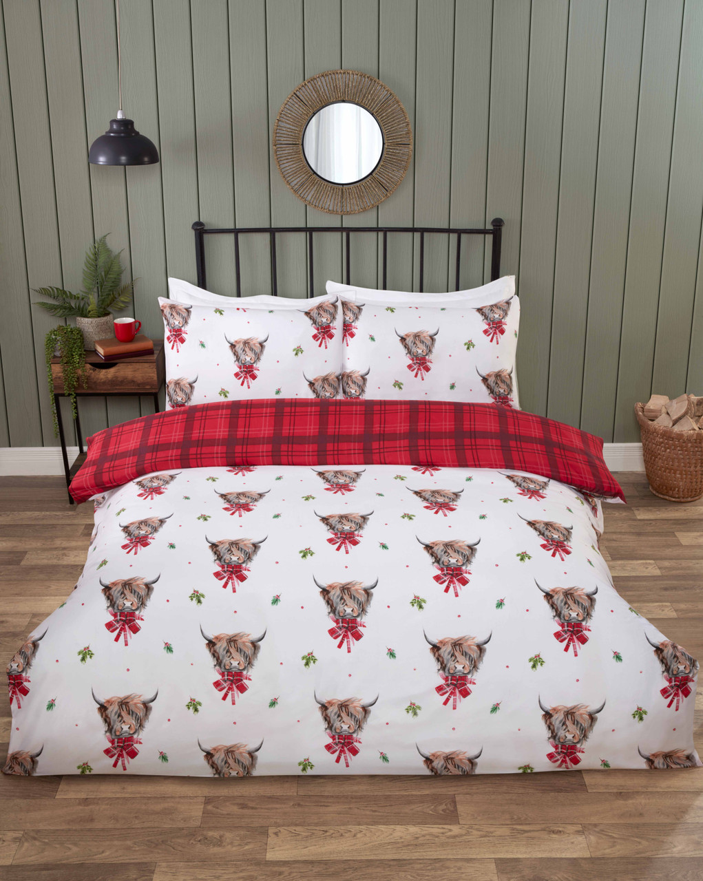 Fusion Highland Cow Cotton Rich Polycotton Duvet Cover Set – Highland Cow Faces Pattern