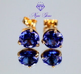 14 KT Yellow Gold Round Shape Martini Stud Tanzanite Earrings 1.50 Carats
