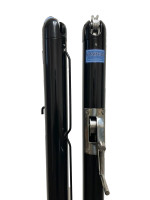 One pair of powder coated black 3" round pickleball net posts, with a stainless steel internal winder.
