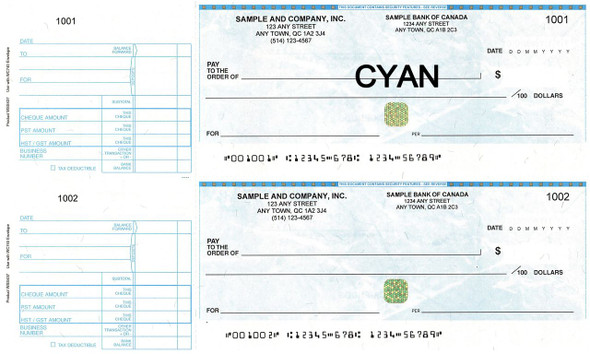 Manual Two-to-a-Page Business Cheques - High  Security Features