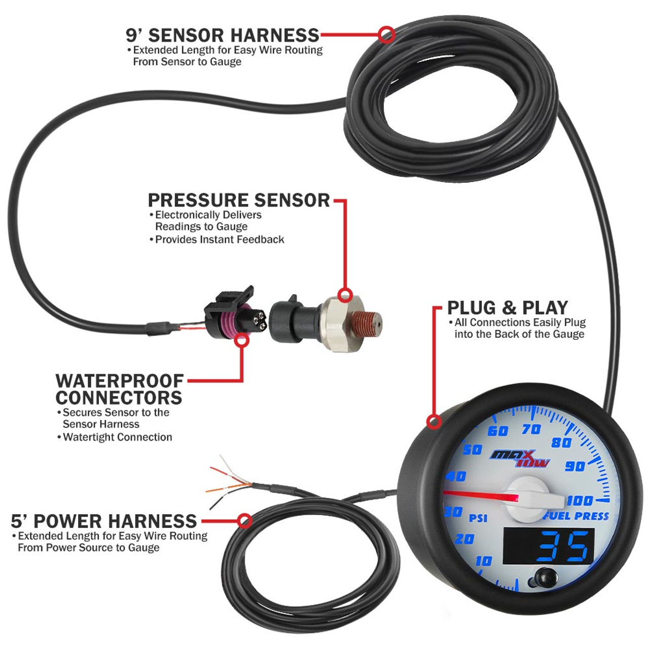 Kraftstoff-Druckanzeiger - Meter Öldruck,  ABS-Universalauto-Kraftstoff-Manometer 0-100 PSI