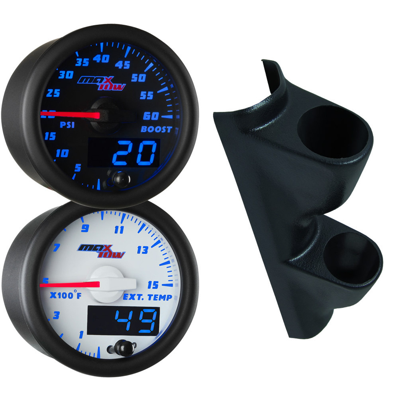 MaxTow  White & Blue Double Vision™ 30 PSI Fuel Pressure Gauge
