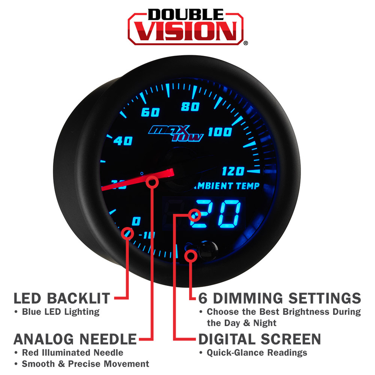 MaxTow Black  Blue Double Vision™ Ambient Air Temperature Gauge