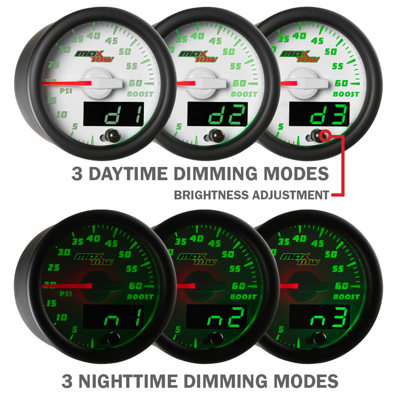 MaxTow White  Green Double Vision™ Ambient Air Temperature Gauge for  Trucks