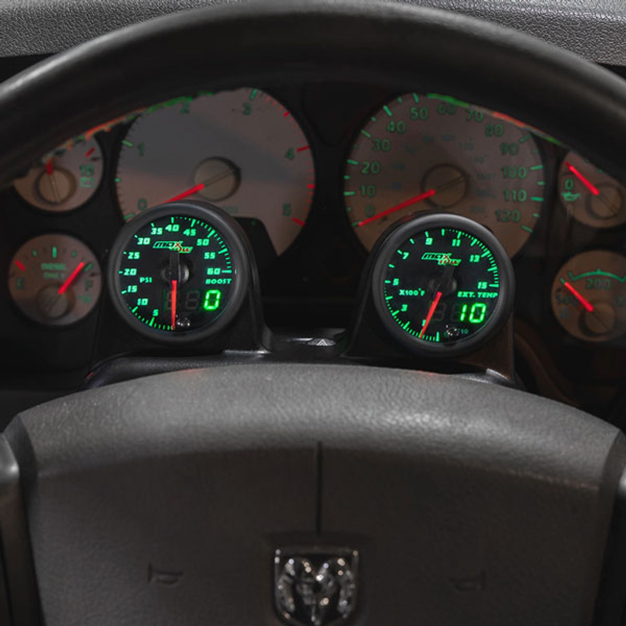 MaxTow | Green Double Vision™ Dual Steering Column Gauge Package