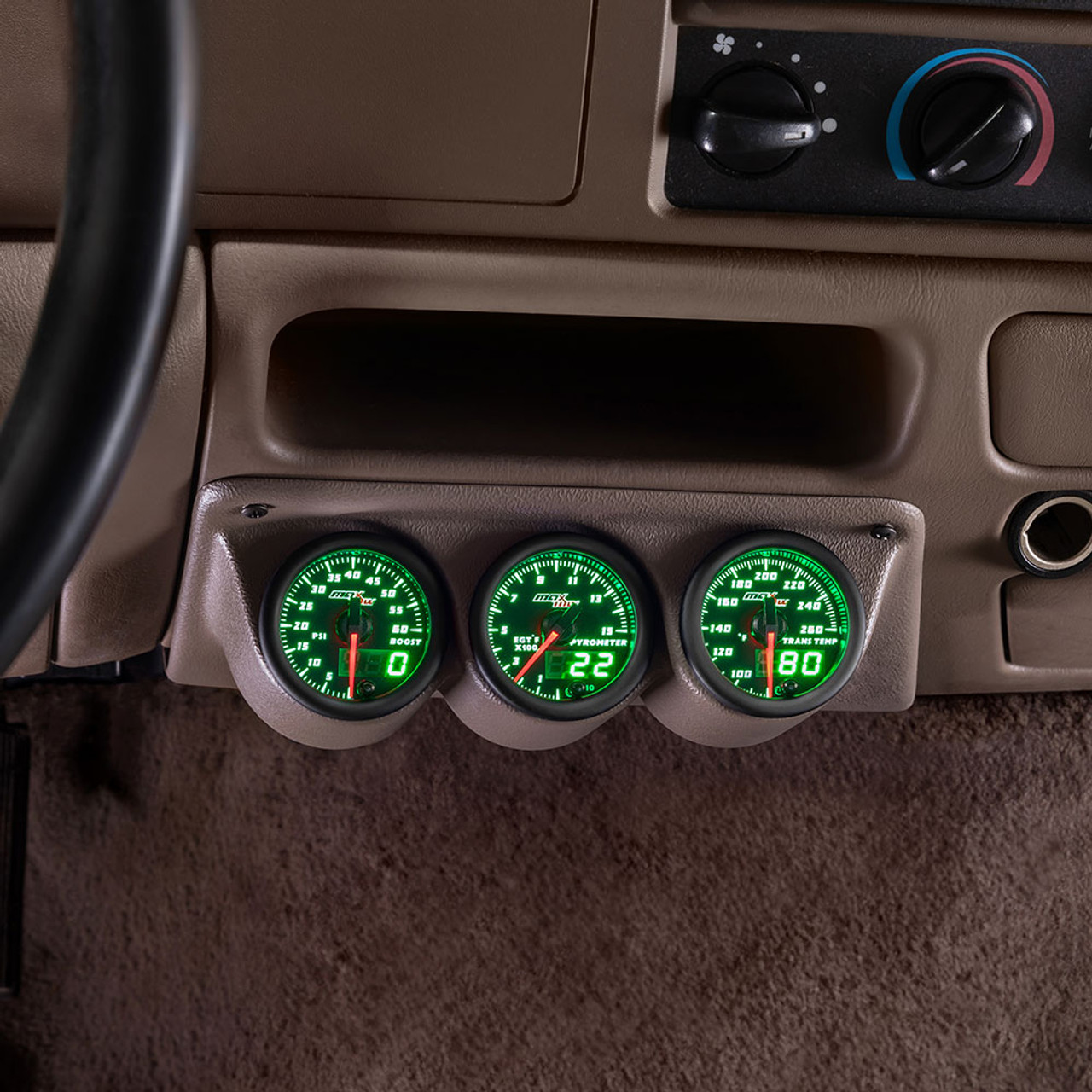 MaxTow | Green MaxTow Triple Under Dashboard Gauge Package