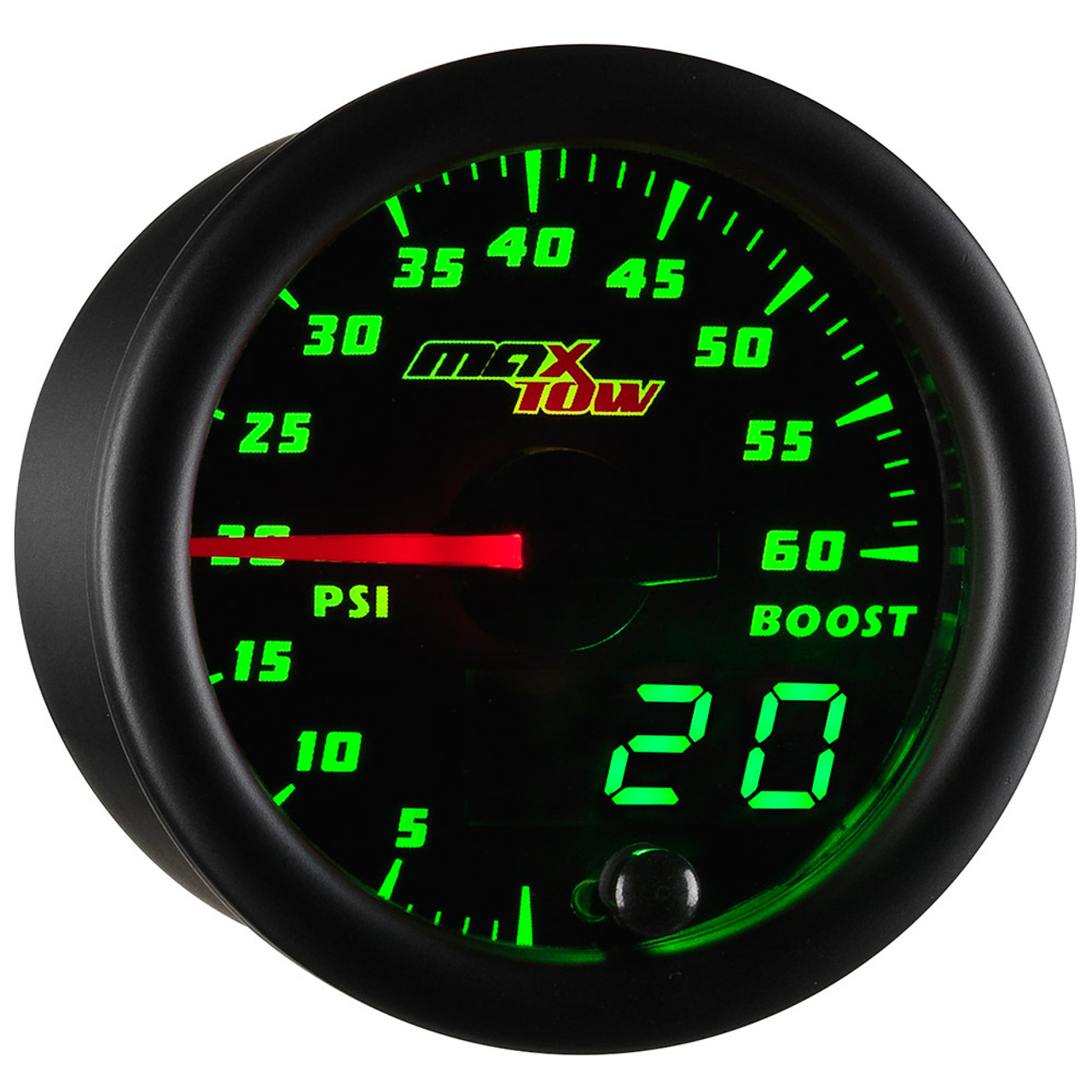 470.GAUGE（ゲージ）Dark Shadow / Citron Green MaxTow | Black & Green Double Vision™ 60 PSI Boost Gauge