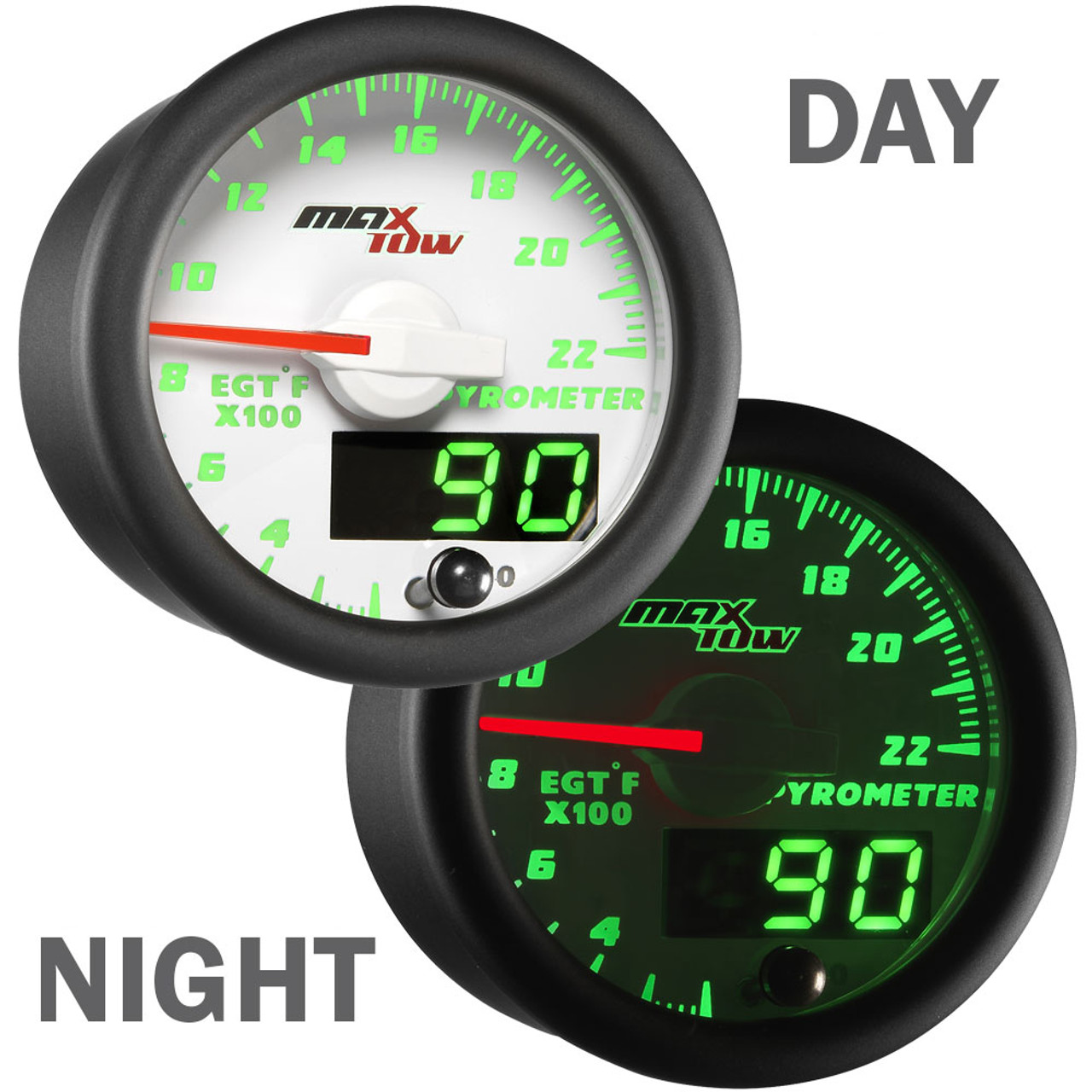 MaxTow White  Green Double Vision™ 2200F Pyrometer EGT Gauge