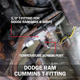 Transmission Line T-Fitting Adapter for Dodge Ram Cummins Installed