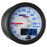 White and Blue MaxTow Double Vision 60 PSI Boost Gauge