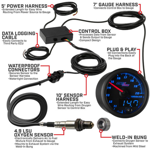 MaxTow | Black & Blue Double Vision™ Wideband Gauge For Trucks