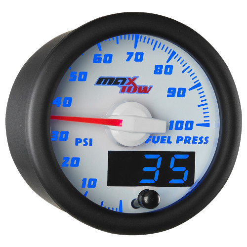 White & Blue MaxTow Double Vision 100 PSI Fuel Pressure Gauge