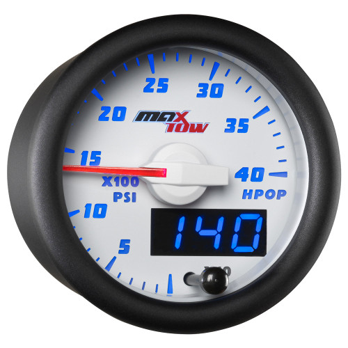 White & Blue MaxTow High Pressure Oil Pressure HPOP Gauge