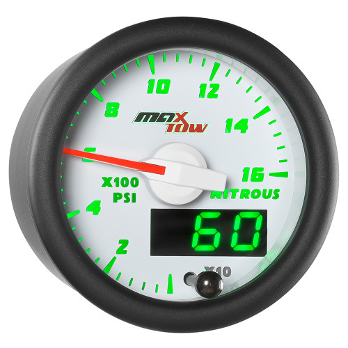 White & Green MaxTow Double Vision 1,600 PSI Nitrous Pressure Gauge