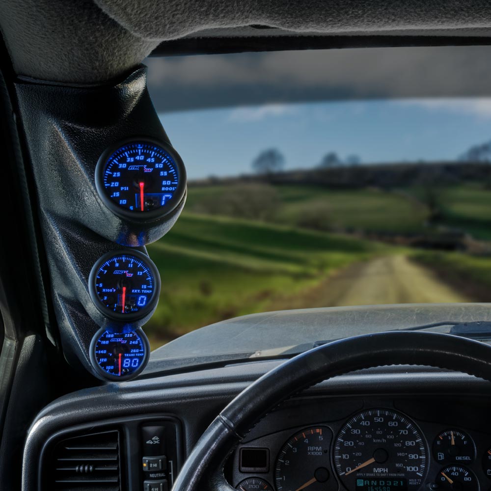 Blue Double Vision™ Triple Gauge Package for 2000-2006 Chevrolet Silverado  6.6 Duramax MaxTow