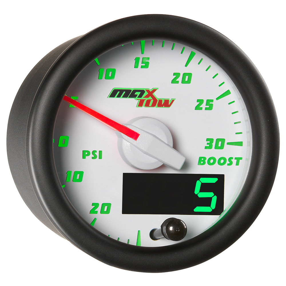 White MaxTow Double Vision 30 PSI Boost / Vacuum Gauge White MaxTow Double Vision 30 PSI Boost / Vacuum Gauge