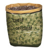A 3 cubic foot bag of Roots Organics potting soil with green leaf pattern and open top.
