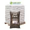Bulk Hull Farm Cocoa Shell Mulch pallet holding 60 bags for landscape bed maintenance.