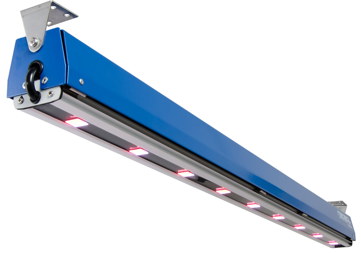 Illumitex NeoSol 50W LED Plant Growth Fixture (ILNS50) front, slight bottom view lights are switched on for display.