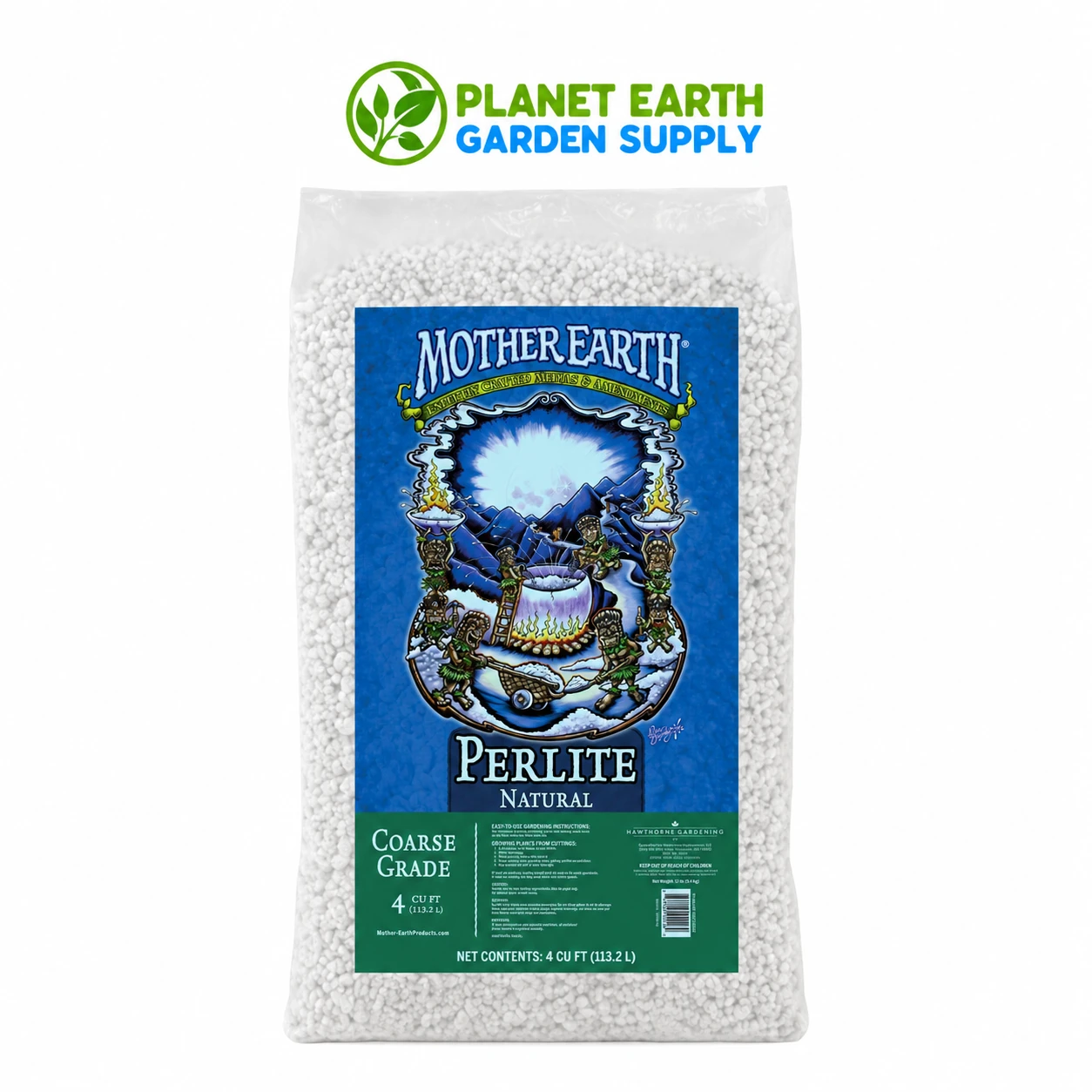 Bulk Mother Earth Coarse Perlite 4-cubic-foot bags maximize root aeration and growing media drainage at PlanetEarthGardenSupply.com