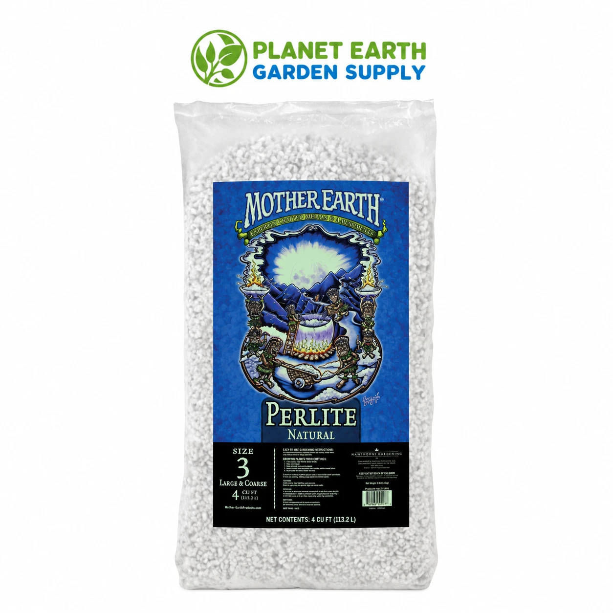 Bulk Mother Earth Perlite #3 4-cubic-foot bags enhance aeration and drainage for commercial cultivation at PlanetEarthGardenSupply.com.