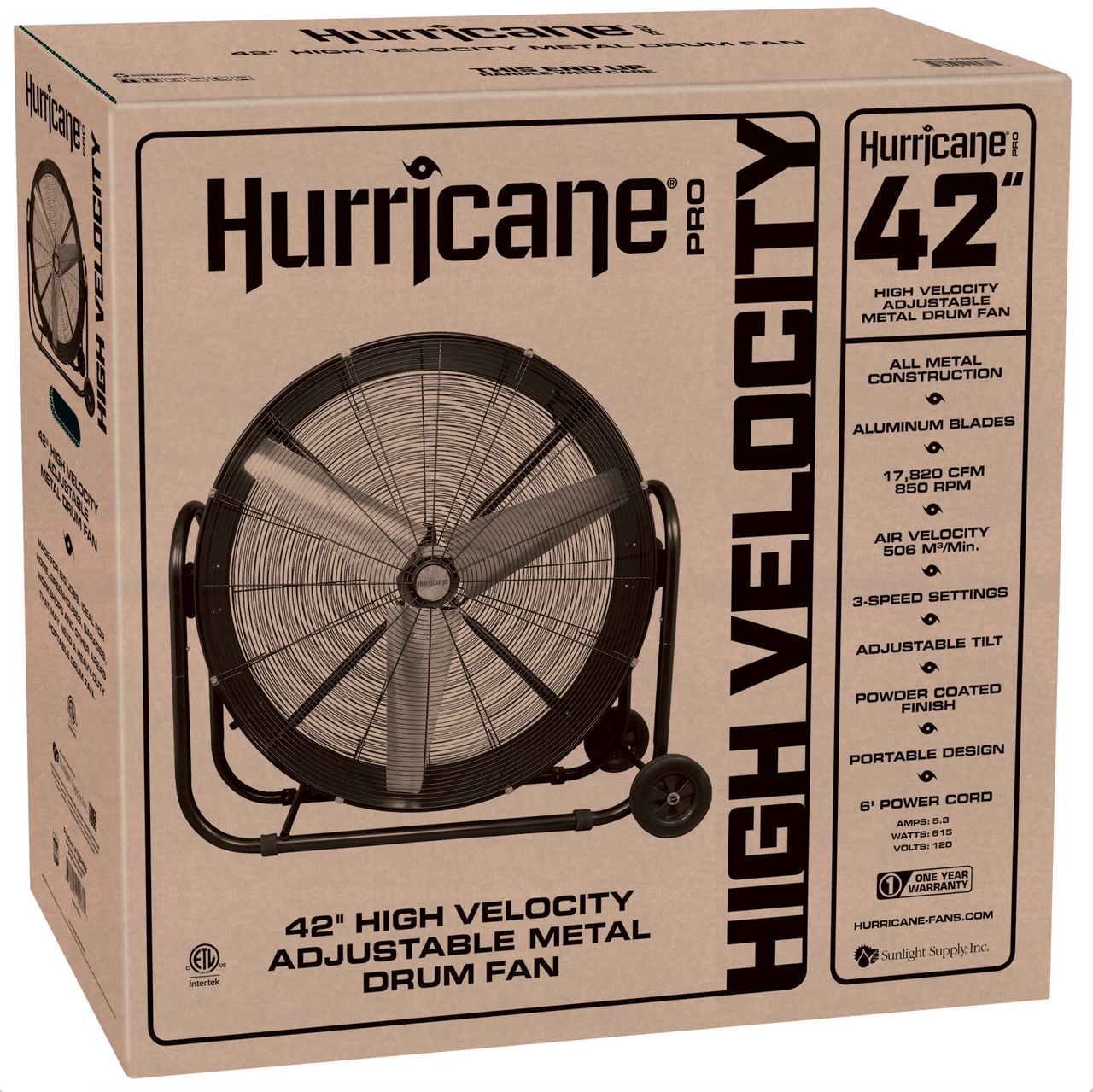 Hurricane Pro Heavy Duty Adjustable Tilt Drum Fan (42 Inch) (736488) UPC 849969025781