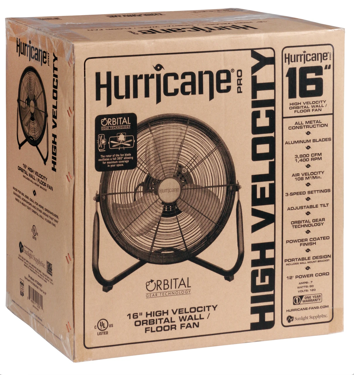 Hurricane Pro Heavy Duty Orbital Wall / Floor Fan (16 inch) (736491) UPC 849969025811