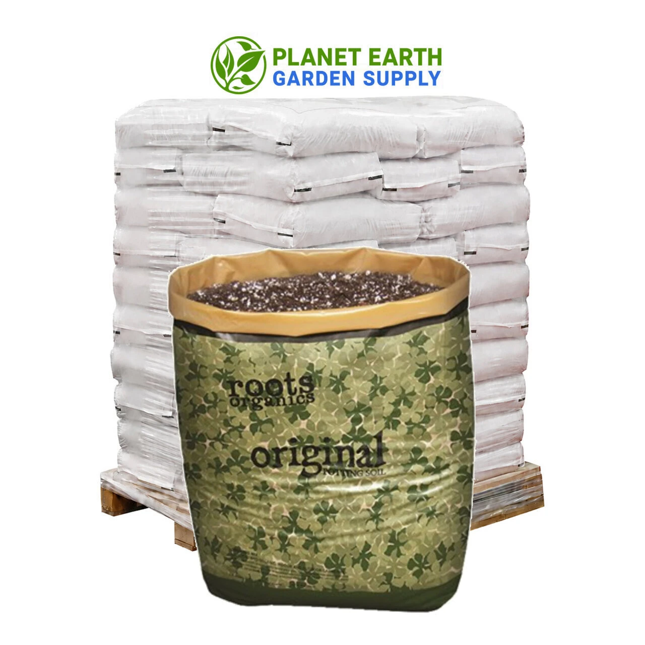 Twenty-pallet Roots Organics Original truckload delivering 2,160 cubic feet of ready-to-use container growing media.