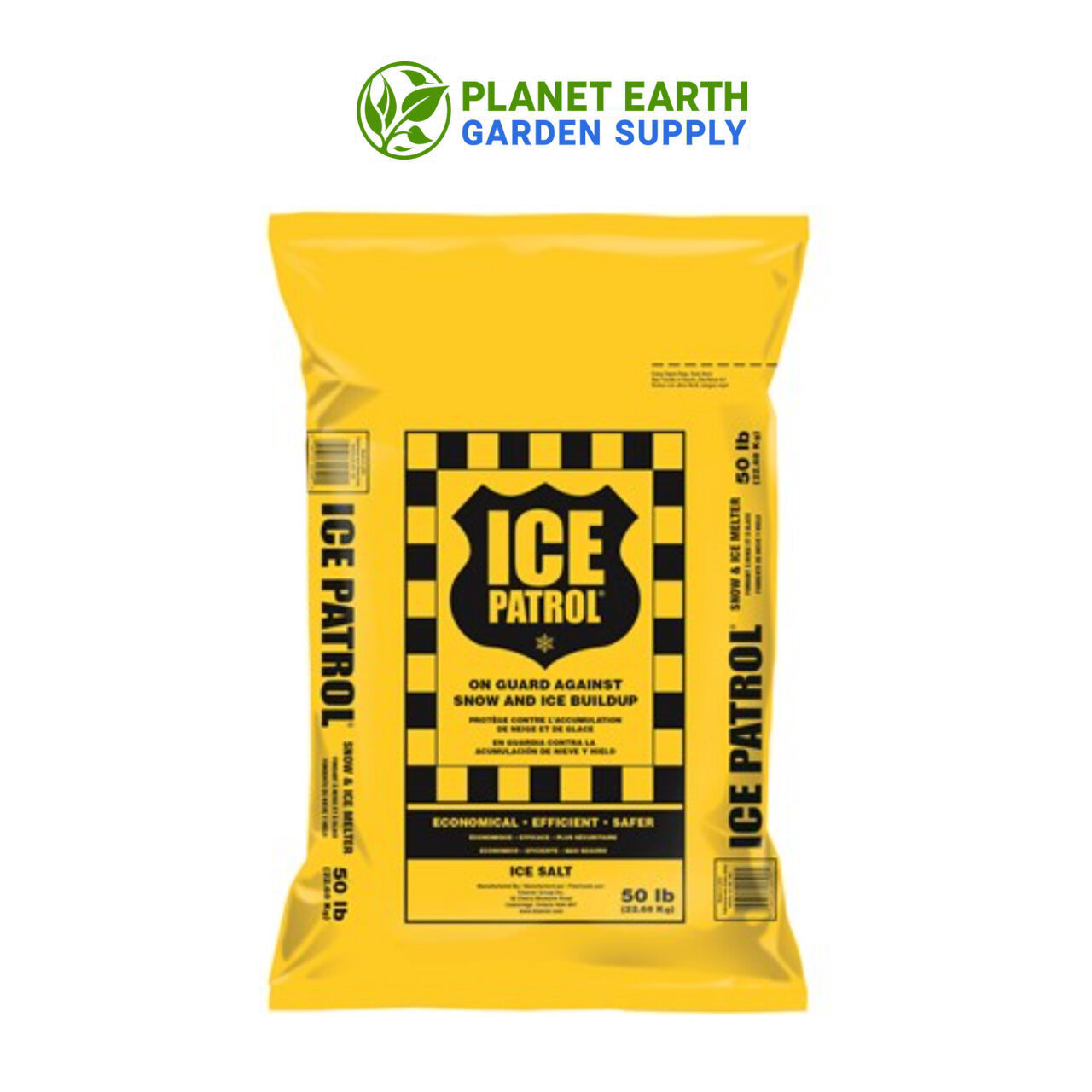 Bulk Ice Patrol Ice and Snow Melt in 50-pound bags for winter maintenance supplies at PlanetEarthGardenSupply.com.