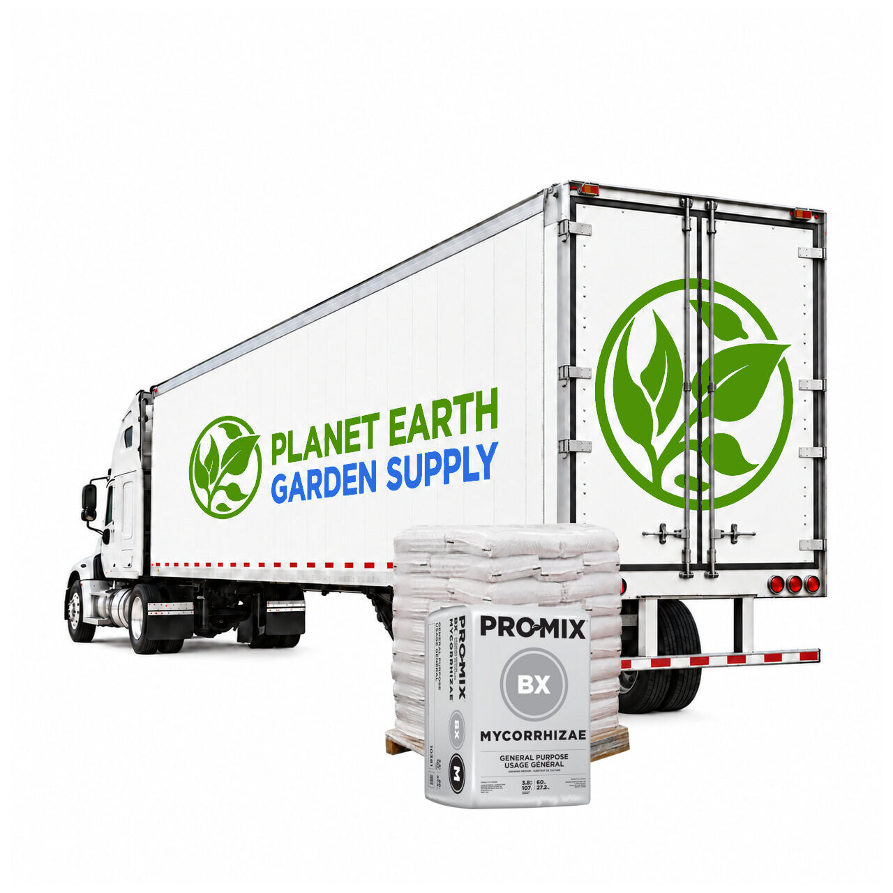 PRO-MIX BX Mycorrhizae full truckload containing 20 pallets and 600 compressed growing medium bales.