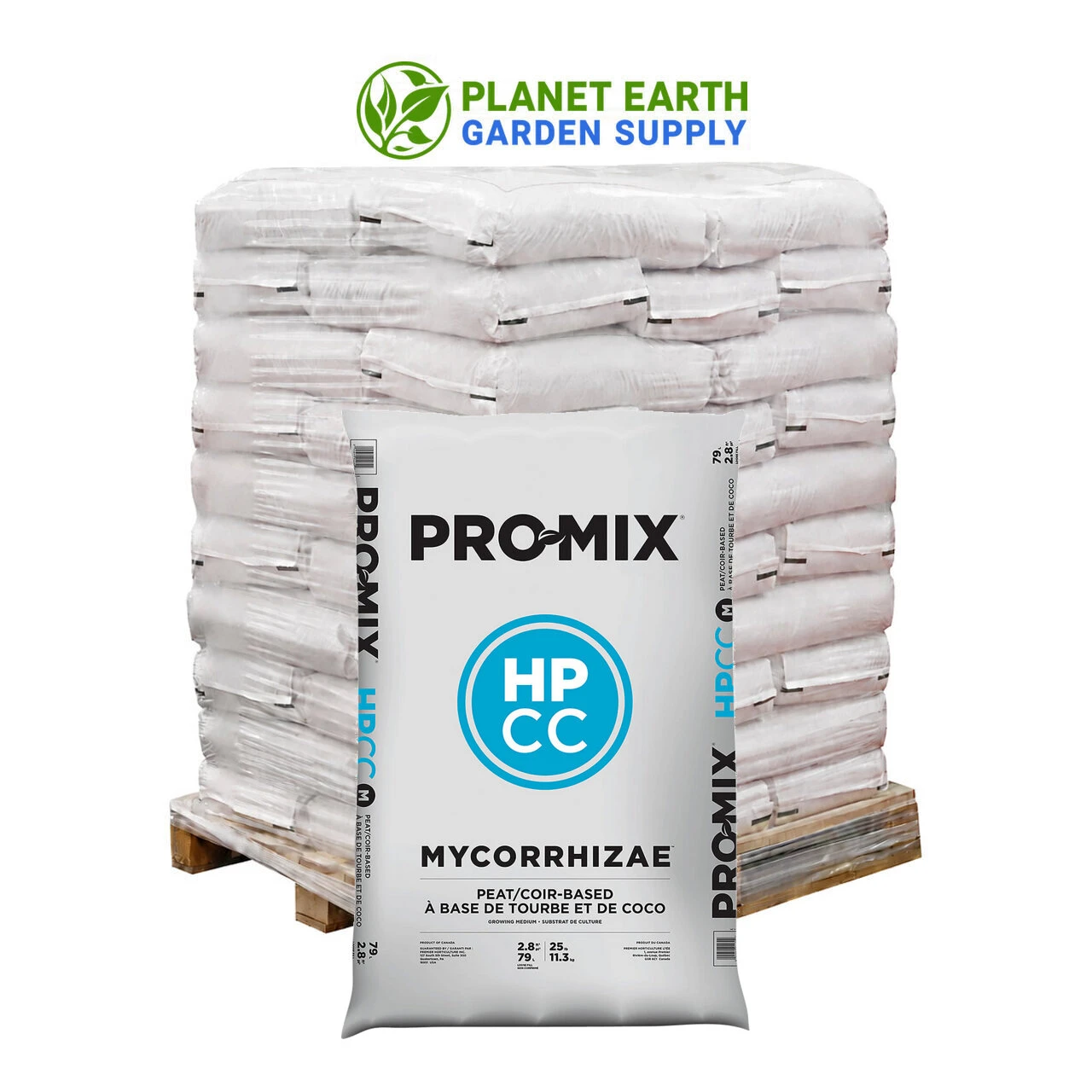 PRO-MIX HPCC Mycorrhizae bulk order featuring 57 loose-fill bags on each pallet.