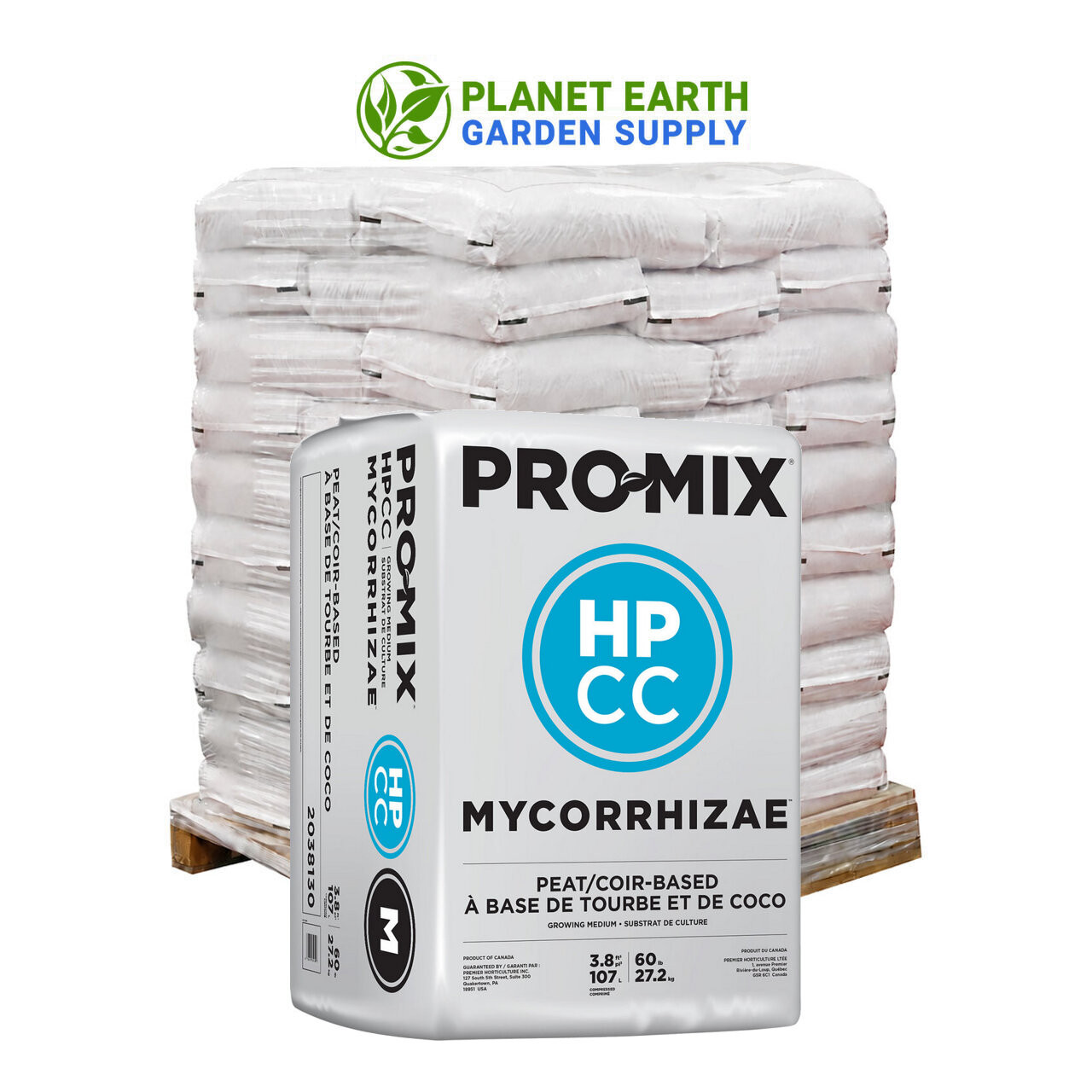 PRO-MIX HP-CC Mycorrhizae bulk order featuring 30 compressed bales on each pallet.