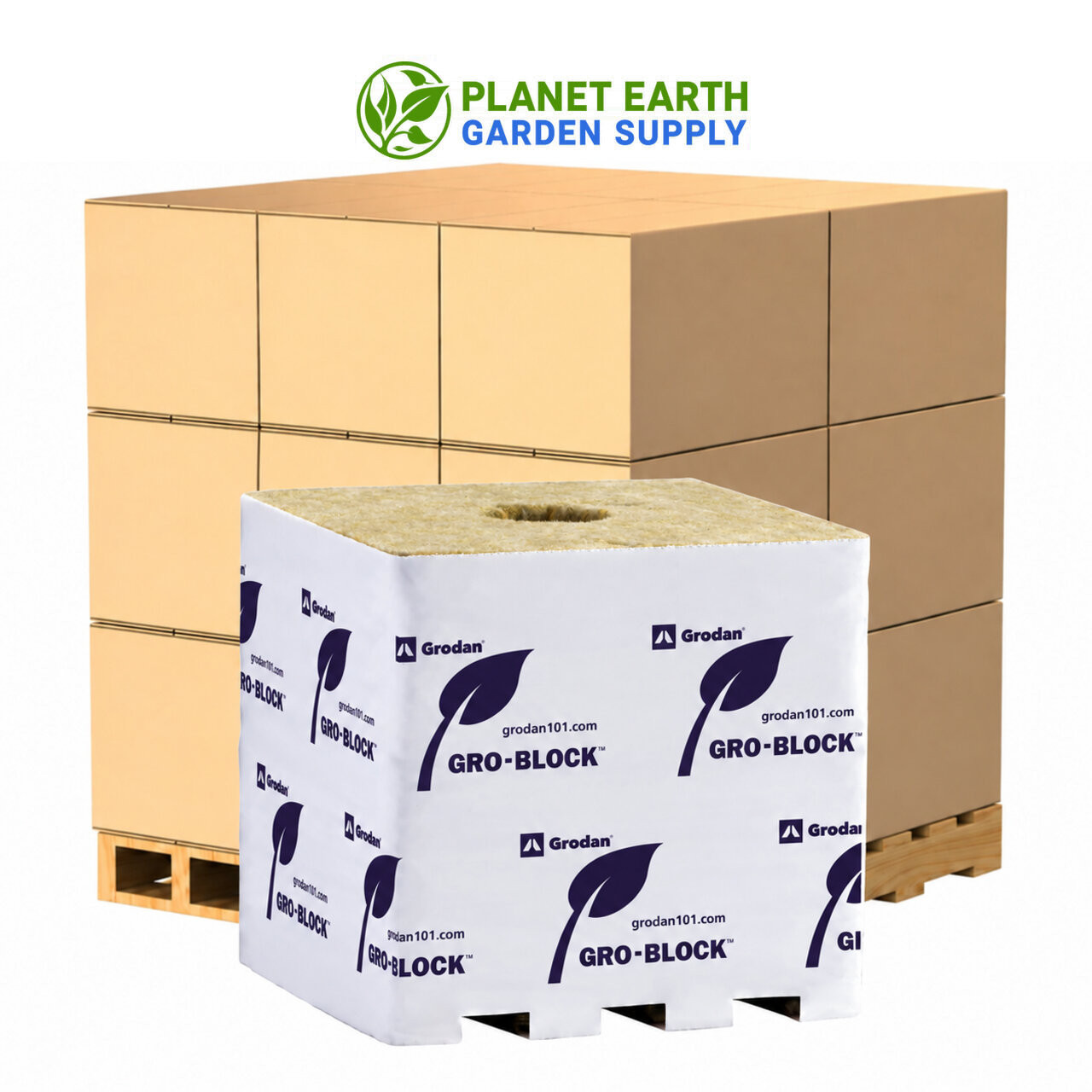 Grodan Improved Hugo stonewool blocks packed in cases containing 64 individual growing blocks.