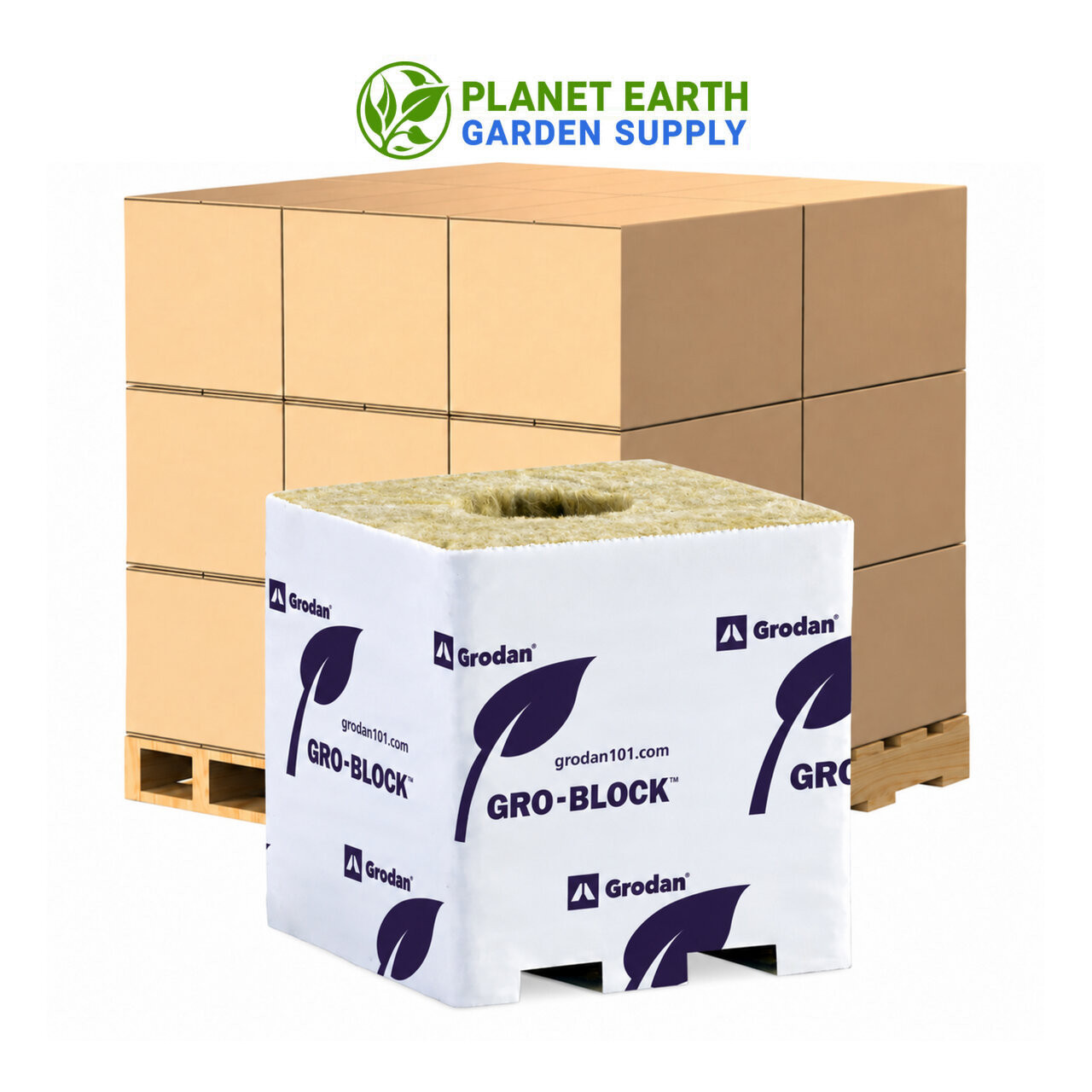 Bulk Grodan GR10 hydroponic blocks with 1,548 individual growing blocks per pallet.