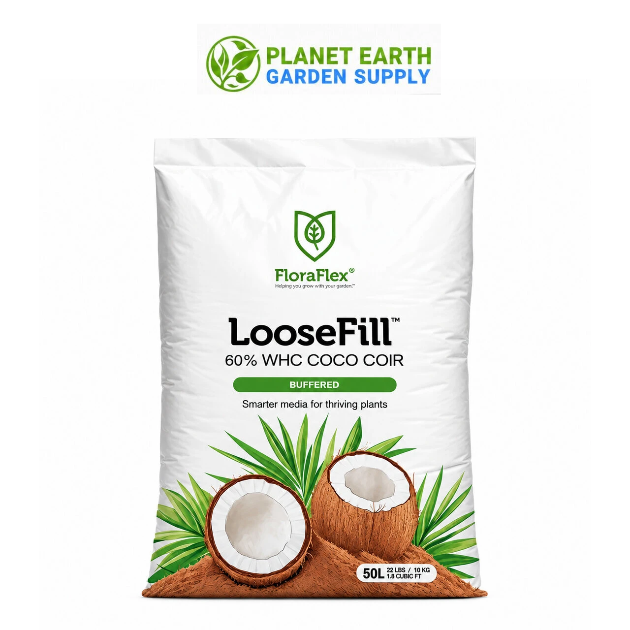 Full truckload of FloraFlex 50-liter buffered coco coir for commercial farms and hydroponic cultivation.