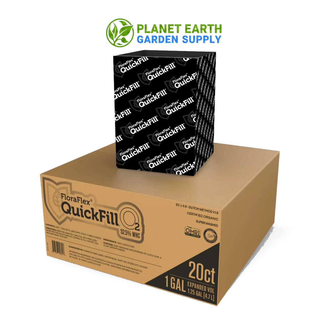 Buy bulk FloraFlex QuickFill O2 1-gallon coco grow bags, 60% WHC, from PlanetEarthGardenSupply.com.