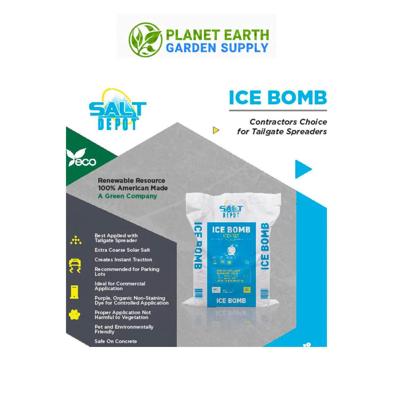 Commercial Ice Bomb road salt pallet provides efficient coverage for parking lots, driveways, and sidewalks.