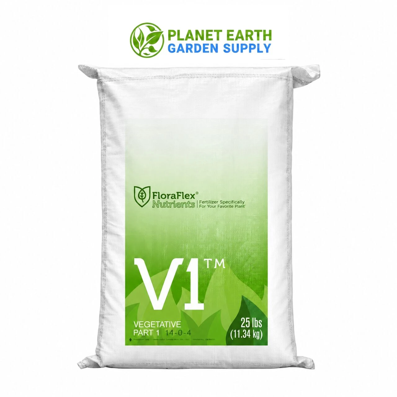 Buy FloraFlex V1 14-0-4 vegetative nutrients in bulk 25-pound bags from PlanetEarthGardenSupply.com.