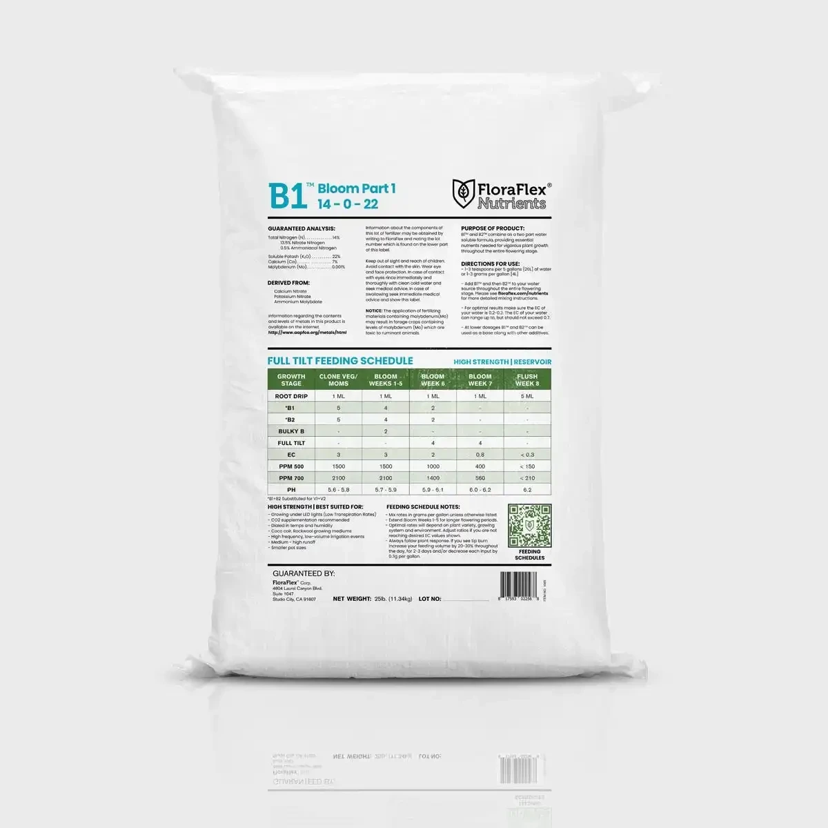 FloraFlex Nutrients B1 Bloom Part 1, 14-0-22 (25 Pound Bags) in Bulk