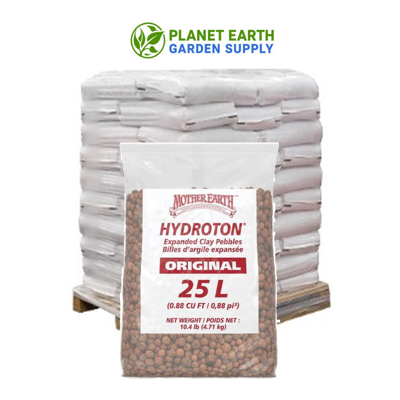 Wholesale Mother Earth Hydroton Original 25-liter bags provide premium expanded clay pebbles at PlanetEarthGardenSupply.com.