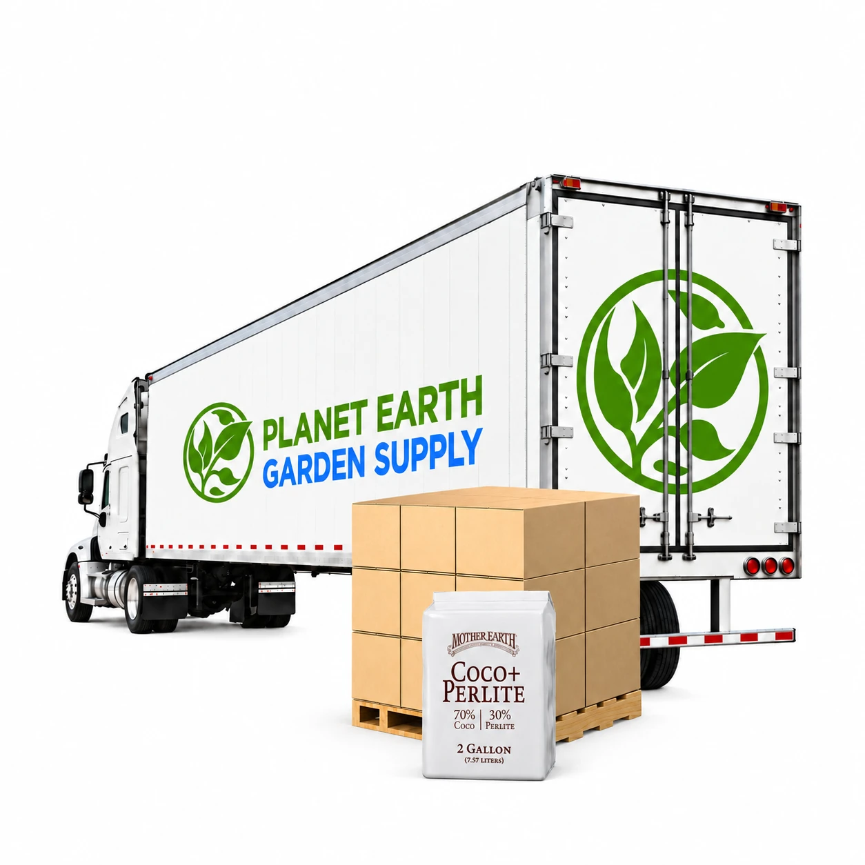 Mother Earth Coco + Perlite 2-gallon grow bags available by full truckload at PlanetEarthGardenSupply.com.