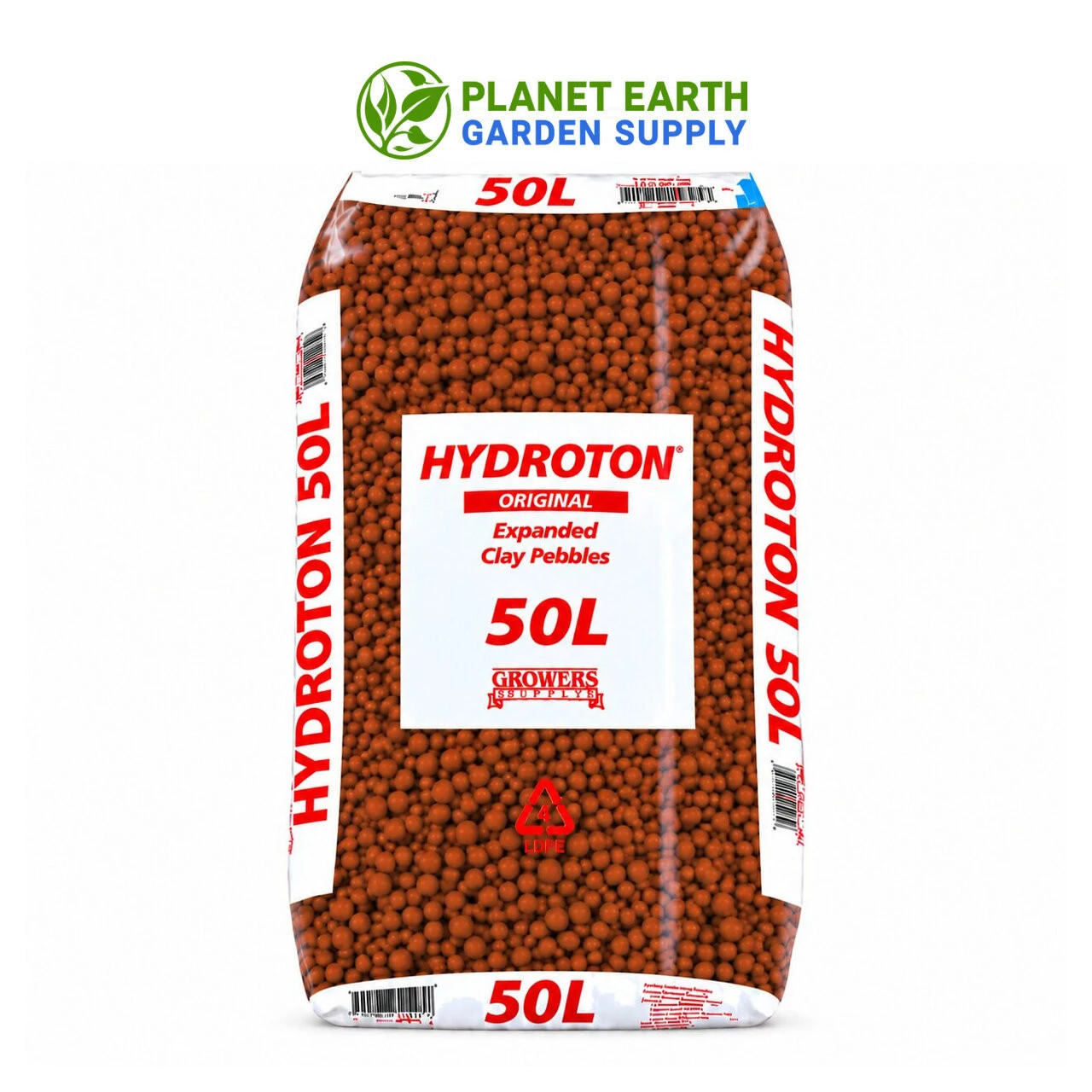 Mother Earth Hydroton Giant 50-liter bags with extra-large clay pebbles for root-zone aeration.