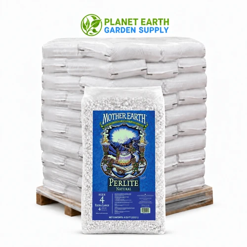 Mother Earth Perlite #4, 4-cubic-foot bags in bulk pallets at PlanetEarthGardenSupply.com.