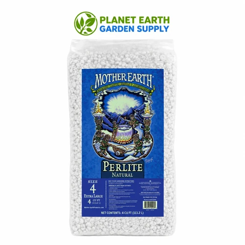 Mother Earth Perlite #4 bulk 4-cubic-foot bags support healthier root zones and optimized growing conditions at PlanetEarthGardenSupply.com.