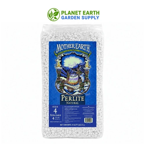 Mother Earth Perlite #4 bulk 4-cubic-foot bags support healthier root zones and optimized growing conditions at PlanetEarthGardenSupply.com.