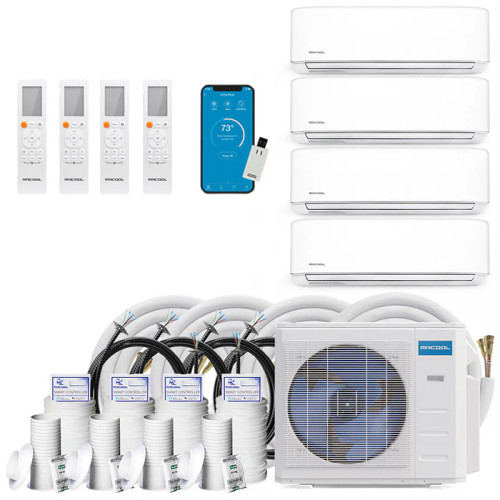 MRCOOL DIY Generation 5, 48000 Btu Ductless Mini Split Air Conditioner with Heat Pump - 4 Zone Wall Mounted 9K+9K+12K+18K with Two 25 and Two 50 Foot Install Kits, DIY Pro Cable, & Enhanced Wifi Connectivity, 230 Volts