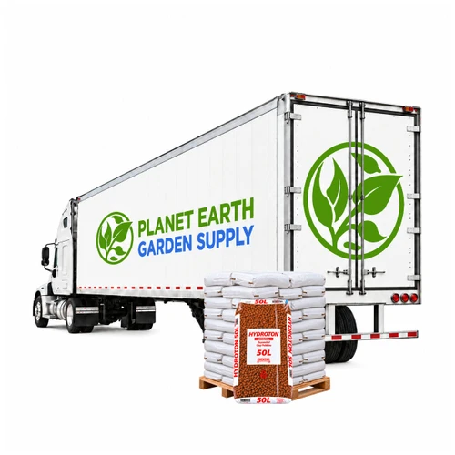 Full truckload of Mother Earth Hydroton Giant clay pebbles for commercial hydroponic growing.