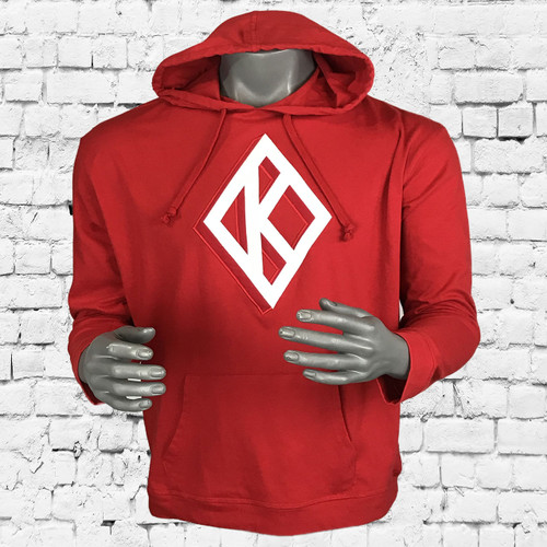 Stylish ΚΑΨ pullover hoodie made with triple-layer, double-jersey performance fleece for superior comfort and unique feel.  Features double layer twill appliqué  Kappa Alpha Psi Diamond design. Fashionable slim fit profile features side seam splits with zippers, contrast front and back length, and reverse front pouch pocket for a sleek look.